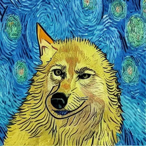 Image similar to retarded wolf, van gogh