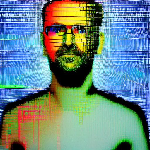 Prompt: portrait of man made of tv glitch