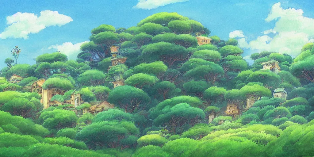 Image similar to a beautiful painting of landscape, ghibli style