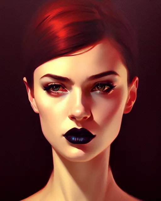 Prompt: stylized portrait of an artistic pose, composition, dark mysterious sexy young lady, cinematic moody colors, one single head, realistic shaded, fine details, realistic shaded lighting poster by ilya kuvshinov, magali villeneuve, artgerm, jeremy lipkin and michael garmash and rob rey