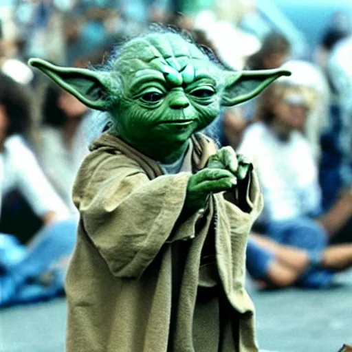 Image similar to yoda performing at woodstock