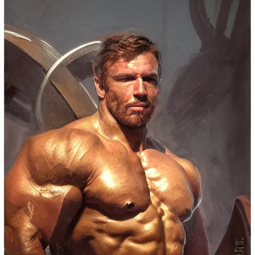 Prompt: handsome portrait of a spartan guy bodybuilder posing, radiant light, caustics, war hero, apex legends, steel bull run, by gaston bussiere, bayard wu, greg rutkowski, giger, maxim verehin