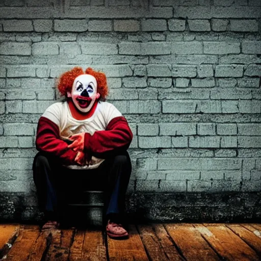 Image similar to photo of a clown crying in a corner