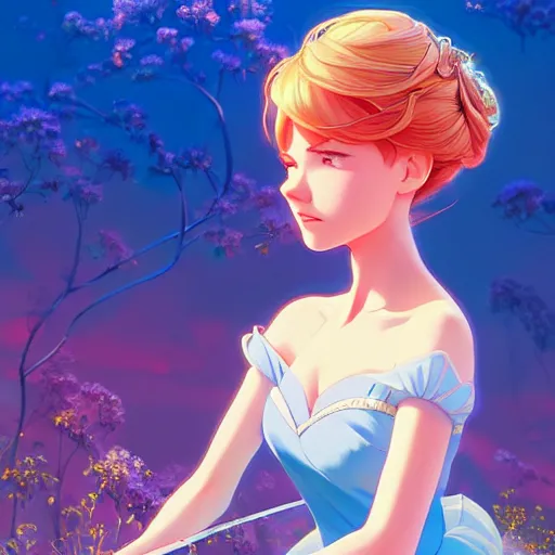 Image similar to cinderella, sunny day background, intricate, highly detailed, digital painting, artstation, official media, anime key visual, concept art, rich vivid colors, ambient lighting, sharp focus, illustration, art by Artgerm, Makoto Shinkai, Ilya Kuvshinov, Lois Van Baarle, and Rossdraws