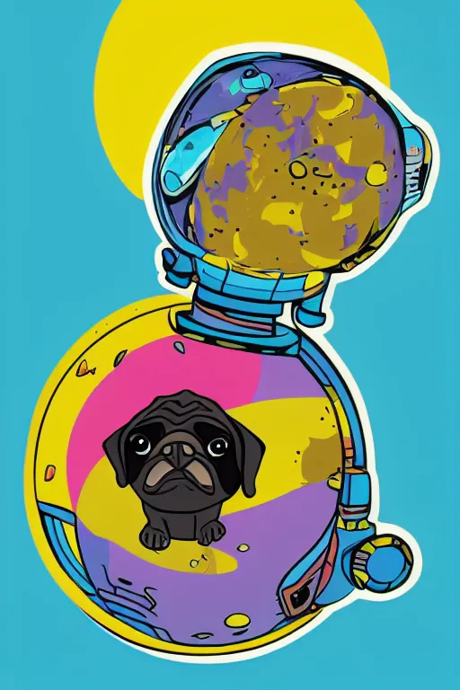 Image similar to planet pug floating in space, art by viktor miller gausa, sticker, colorful, illustration, highly detailed, simple, smooth and clean vector curves, no jagged lines, vector art, smooth