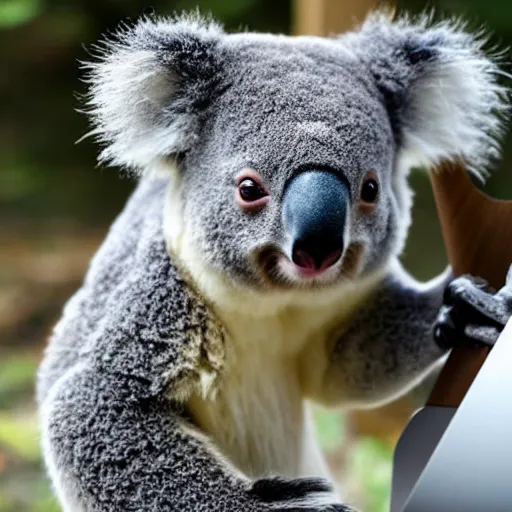 Image similar to A koala keeping a server running