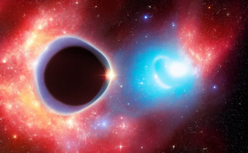 Prompt: realistic photo of nebula and black hole in early universe, galaxy