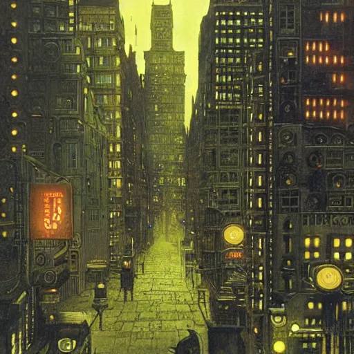 Prompt: retrofuturistic city by John Atkinson Grimshaw, Richard Corben