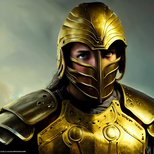 Image similar to unknown The Elder Scrolls VI character portrait, partially clothed in metal-plated battle armor, atmospheric lighting, painted, intricate, volumetric lighting, beautiful, golden hour, sharp focus, ultra detailed, by Leesha Hannigan, Ross Tran, Thierry Doizon, Kai Carpenter,Ignacio Fernández Ríos