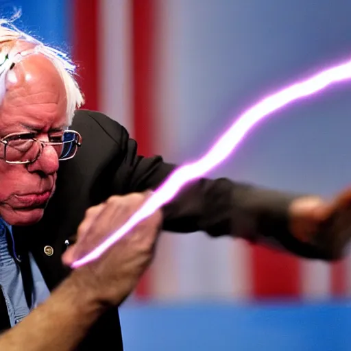 Prompt: bernie sanders using force lightning