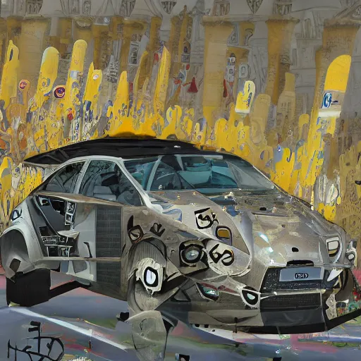 Prompt: khyzyl saleem car : medium size: on the coronation of napoleon: in oil liquid : 7, u, x, y, o graffiti big size forms: Kazimir Malevich big size forms : zaha hadid architecture big size forms: brutalist medium size forms: sci-fi futuristic setting: Ash Thorp car: ultra realistic phtotography, keyshot, unreal engine 5, high reflections oil, liquid high glossy, high specularity, ultra detailed, 4k, 8k, 16k