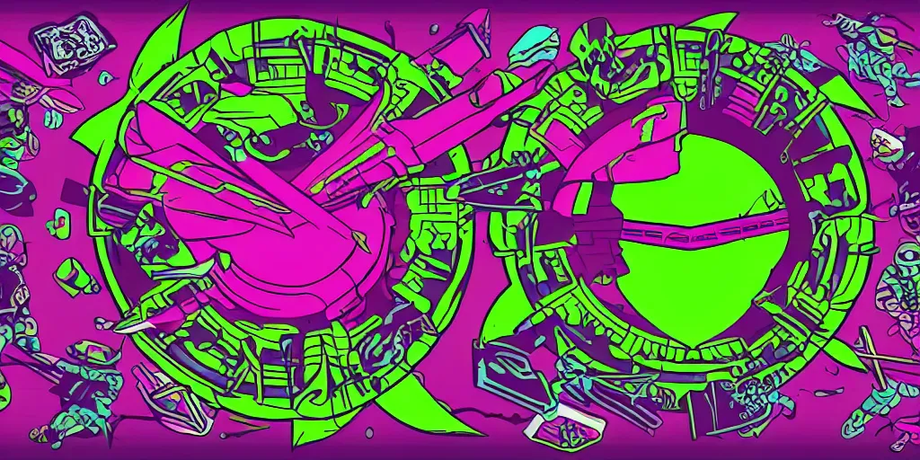 Prompt: vaporwave, vector graphics, ninja turtles, neon