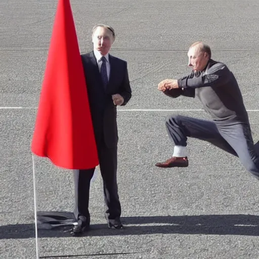 Image similar to putin shitting on a Russian flag.