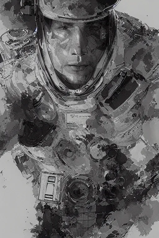 Image similar to portrait of an astronaut, pen and ink, intricate line drawings, by craig mullins, ruan jia, kentaro miura, greg rutkowski