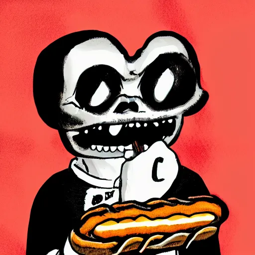 Image similar to Sans Undertale Eating A Hotdog, digital art, 4K