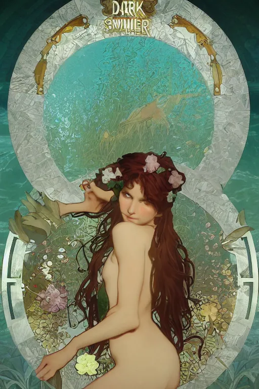 Image similar to summer swimming party, dark fantasy, composition by alphonse mucha, octane render