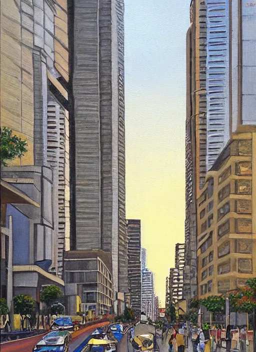 Image similar to avenida paulista in the xc century, very realistic beautiful painting, detailed, by gerardo dottori