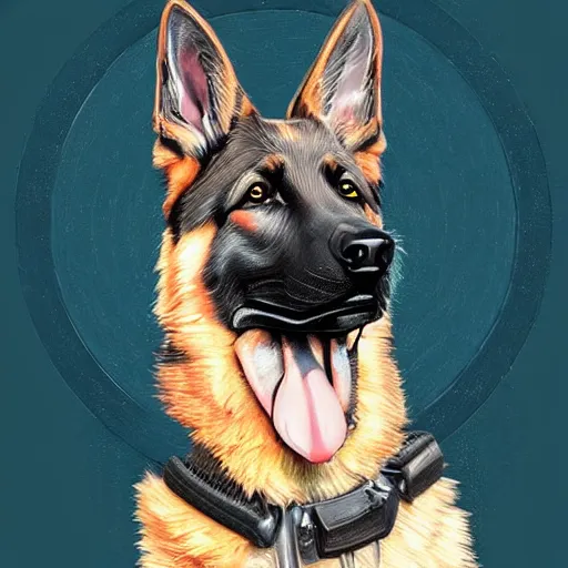 Image similar to German Shepherd Police Officer, digital art, artstation, very detailed, award winning, Colorful,