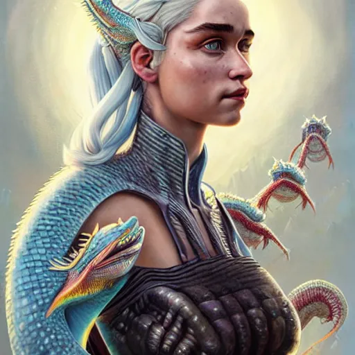 Image similar to Lofi BioPunk portrait daenerys targaryen with three dragons, Pixar style by Tristan Eaton Stanley Artgerm and Tom Bagshaw