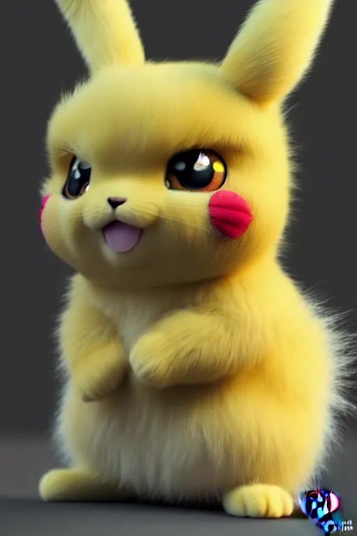 Image similar to high quality 3 d render hyperrealist very cute muted color fluffy! pikachu cat hybrid highly detailed, vray smooth, in the style of detective pikachu, hannah yata charlie immer, soft indoor light, low angle, uhd 8 k, sharp focus