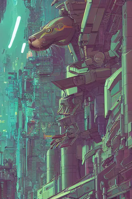 Prompt: A cyberpunk otter cyborg art by Josan Gonzalez, sci-fi, highly detailed, digital painting, artstation, smooth, sharp focus, illustration, concept art by Josan Gonzalez and James Gurney and Mœbius