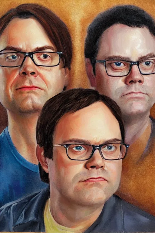 Image similar to portrait painting of dwight schrute and joe lo truglio