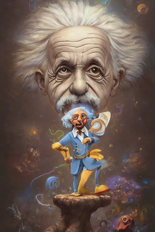 Image similar to spooky painting of albert einstein dressed as a disney genie, sky full of white equations, matte painting by brian froud, shaun tan, wlo and peter mohrbacher, highly detailed, intricate,, award winning artwork, trending on artstation, high quality printing, fine art