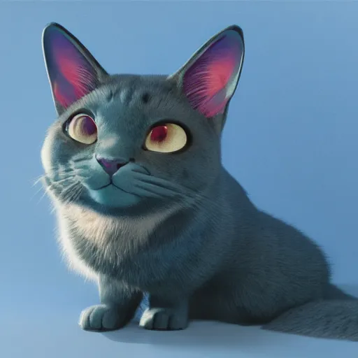 Image similar to a blue cat with oversized ears curled and taking a nap, red background, stunning 3 d render inspired art by greg rutkowski and xiang duan and thomas eakes, perfect facial symmetry, flesh texture, realistic, highly detailed attributes and atmosphere, dim volumetric cinematic lighting, 8 k octane detailed render, post - processing, masterpiece, rtx on, rendering on unreal engine