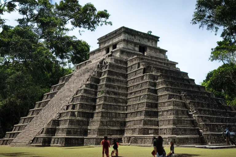 Prompt: A hypercube atop a Mayan temple in the middle of the jungle