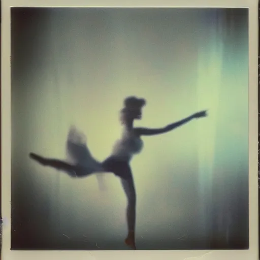 Prompt: polaroid of a surreal artsy dream scene, girl, dancing, double exposure