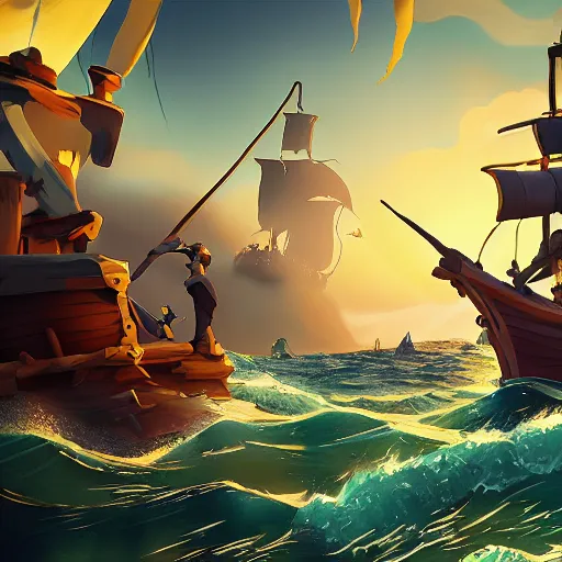 Image similar to sea of thieves scene with a hedgehog on a pirate ship, digital art, epic lighting, game screenshot, painted by vincent van gogh