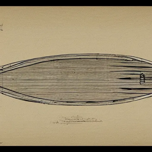 Image similar to blueprint sketch of a surfboard painted by leonardo da vinci, technical sketch, high detail, charocal drawing