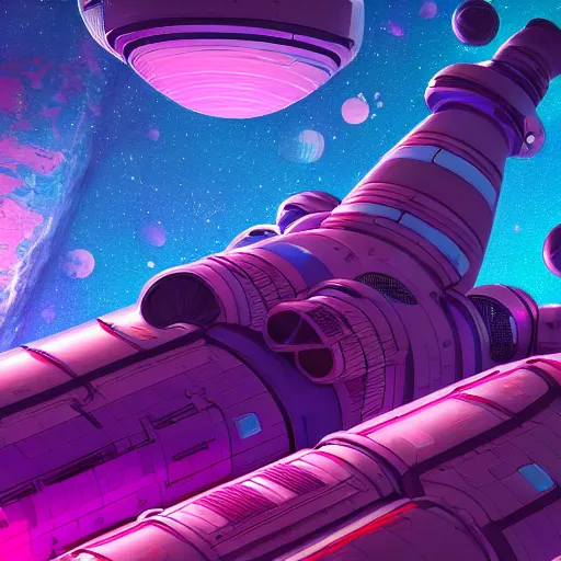 Image similar to beautiful render of space station by dan mumford, graphic novel, pastel anaglyph, unreal engine, 4k hd wallpaper, happy color scheme