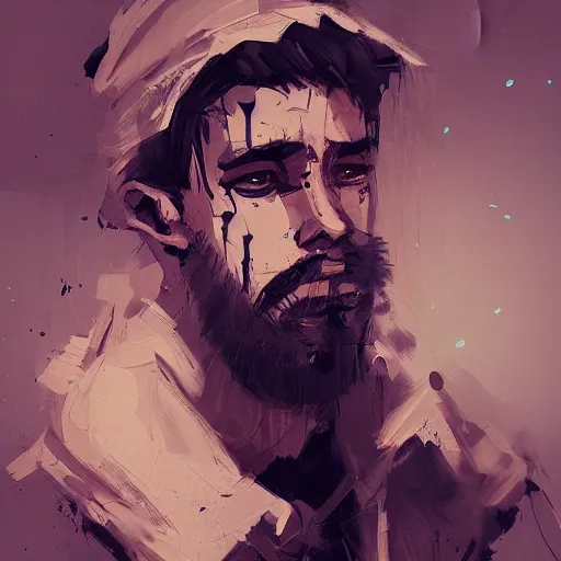 Image similar to human male character portrait, by Ismail Inceoglu, black hair, beard, scars, dark eyes, shabby clothes, art, dungeons and dragons, digital art