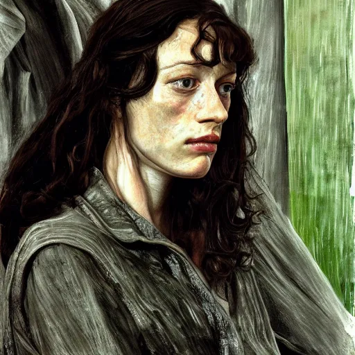 Image similar to high quality high detail painting by lucian freud, hd, arwen from lord of the rings