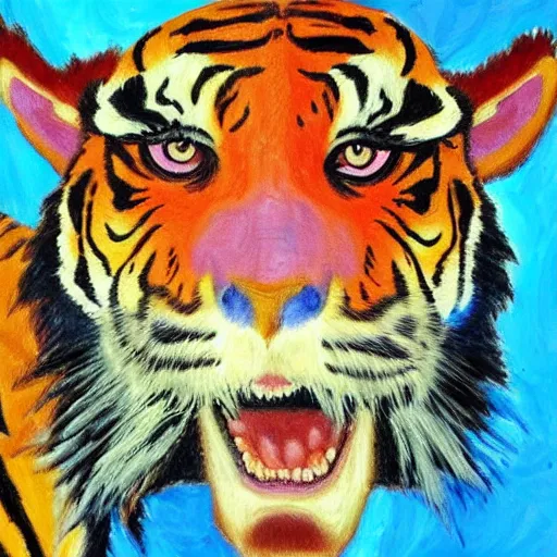 Image similar to an impressionist painting of a Chinese dragon with the face of a tiger