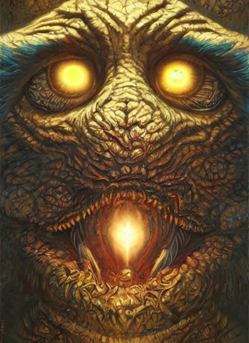 Image similar to cookie monster glowing eyes, shamanic poster lsd art, intricate, elegant, highly detailed, centered, digital painting, artstation, concept art, smooth, sharp focus, illustration, artgerm, tomasz alen kopera, peter mohrbacher, donato giancola, joseph christian leyendecker, wlop, frank frazetta