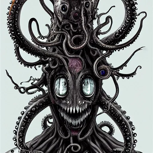 Prompt: unimaginable faceless creature, many eyes, many tentacles, many teeth, dark souls inspired, by Hidetaka Miyazaki