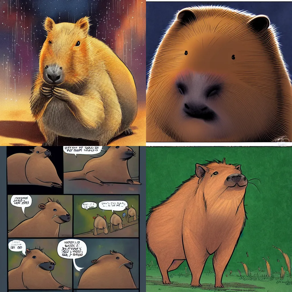 Prompt: Comic Art Of A Capybara, HD, Epic