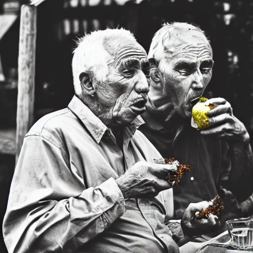 Image similar to old men eating lemon very detailed photo award winning