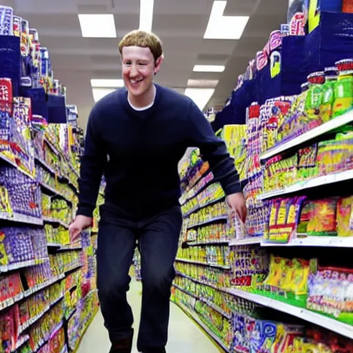 Image similar to Mark Zuckerberg crawling to the dollar store