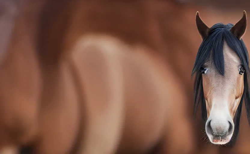 Prompt: horse with 8 eyes looking at camera, 5 0 mm, 8 k, odd,