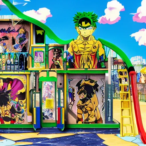 Prompt: jojo's bizarre adventure themed children's playset