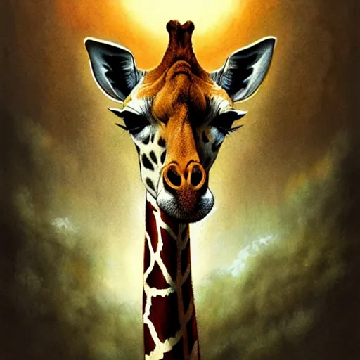 Prompt: a hyperrealistic illustration of giraffe, savanna background with fractal sunlight, award - winning, masterpiece, in the style of tom bagshaw, cedric peyravernay, peter mohrbacher