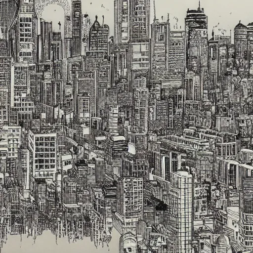 Image similar to a city by q hayashida, highly detailed, cityscape