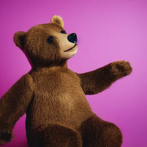 Image similar to a bear in a pink background, studio lighting