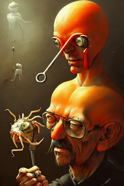 Prompt: hieronymus bosch, greg rutkowski, anna podedworna, painting of gordon freeman holding a headcrab