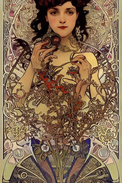 Image similar to lots of bugs and jewels by alphonse mucha. Art Nouveau