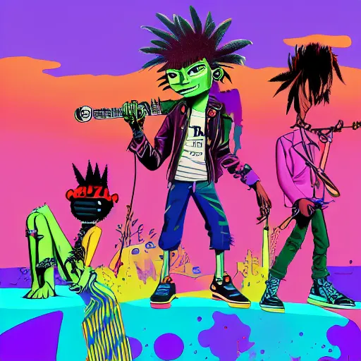 Image similar to album cover for the band gorillaz, by lisa frank, hypersaturated, various colors, ultra detailed, 8 k