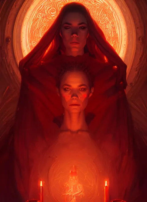 Image similar to portrait of the god of blood and her cultists, intricate, elegant, glowing lights, highly detailed, digital painting, artstation, concept art, smooth, sharp focus, illustration, art by wlop, mars ravelo and greg rutkowski